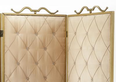 Rene Prou Rene Prou pale rose 4 fold room screen with gold leaf wrought iron accent