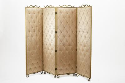 Rene Prou Rene Prou pale rose 4 fold room screen with gold leaf wrought iron accent
