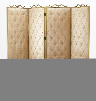 Rene Prou Rene Prou pale rose 4 fold room screen with gold leaf wrought iron accent