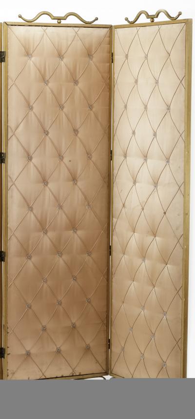 Rene Prou Rene Prou pale rose 4 fold room screen with gold leaf wrought iron accent