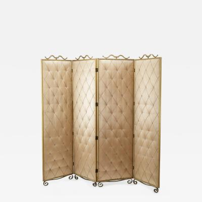 Rene Prou Rene Prou pale rose 4 fold room screen with gold leaf wrought iron accent