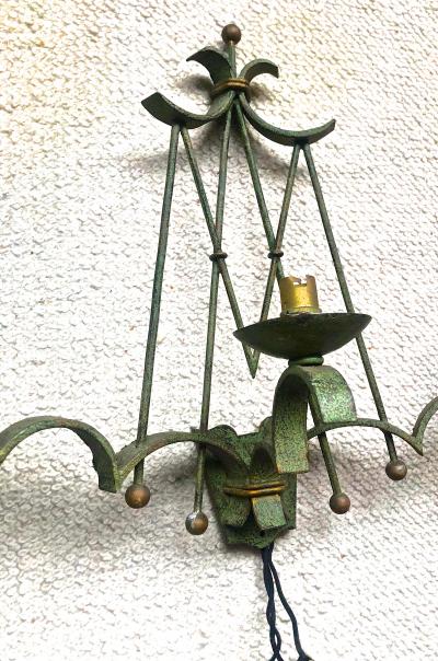 Rene Prou Rene Prou refined pair of wrought iron 3 light sconces