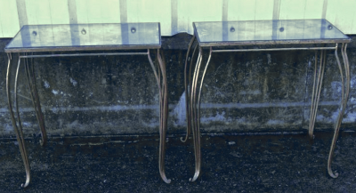 Rene Prou Rene Prou superb refined gold leaf wrought iron pair of tables