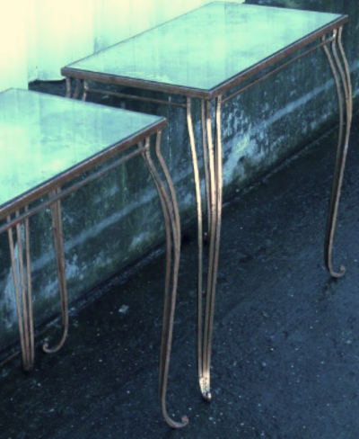 Rene Prou Rene Prou superb refined gold leaf wrought iron pair of tables