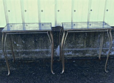 Rene Prou Rene Prou superb refined gold leaf wrought iron pair of tables