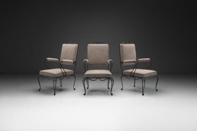 Rene Prou Set of Three Armchairs with Metal Frames by Ren Prou Attr France ca 1940s