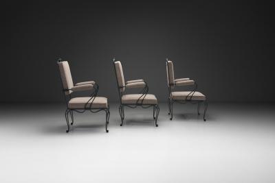 Rene Prou Set of Three Armchairs with Metal Frames by Ren Prou Attr France ca 1940s