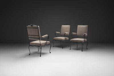 Rene Prou Set of Three Armchairs with Metal Frames by Ren Prou Attr France ca 1940s