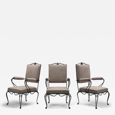 Rene Prou Set of Three Armchairs with Metal Frames by Ren Prou Attr France ca 1940s