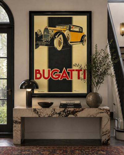 Rene Vincent Bugatti Type 46 Art Deco Lithograph Poster by Ren Vincent Framed