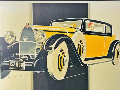 Rene Vincent Bugatti Type 46 Art Deco Lithograph Poster by Ren Vincent Framed