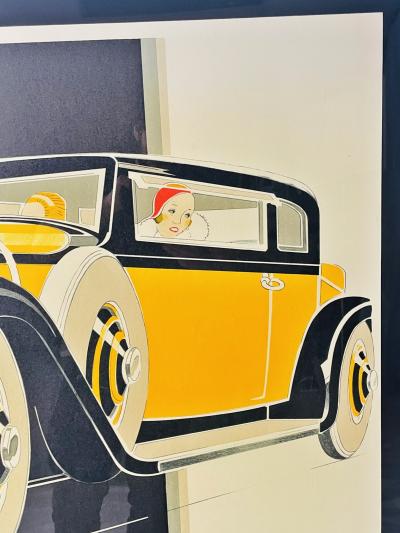 Rene Vincent Bugatti Type 46 Art Deco Lithograph Poster by Ren Vincent Framed