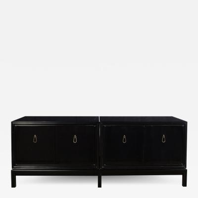 Renzo Rutili Mid Century Modern Ebonized Walnut Cabinet w Bronze Pulls by Renzo Rutili