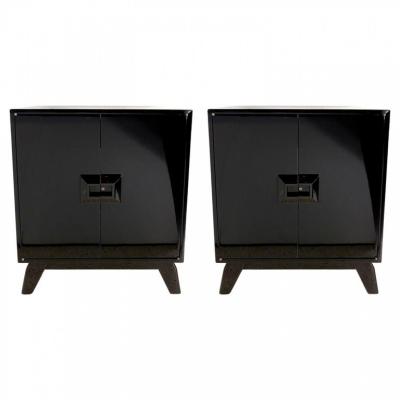 Renzo Rutili Pair of Renzo Rutili Italian Black Lacquer Modern Cabinets