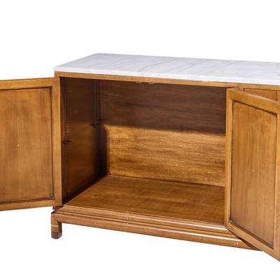 Renzo Rutili Renzo Rutili for Johnson Furniture Mid Century Walnut Brass and Marble Credenza