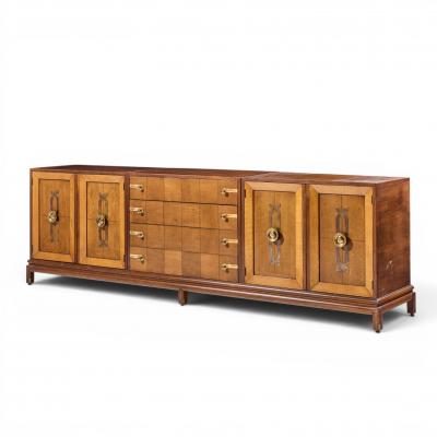 Renzo Rutili Renzo Rutili for Johnson Furniture Mid Century Walnut and Brass Credenza