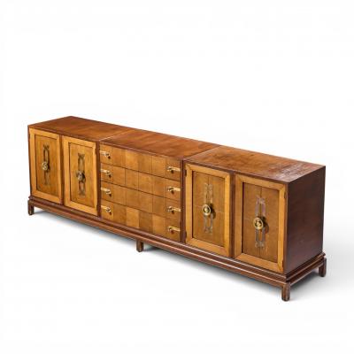 Renzo Rutili Renzo Rutili for Johnson Furniture Mid Century Walnut and Brass Credenza