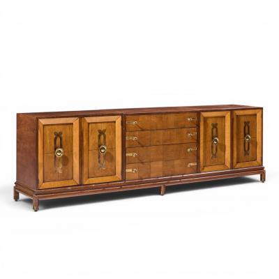 Renzo Rutili Renzo Rutili for Johnson Furniture Mid Century Walnut and Brass Credenza
