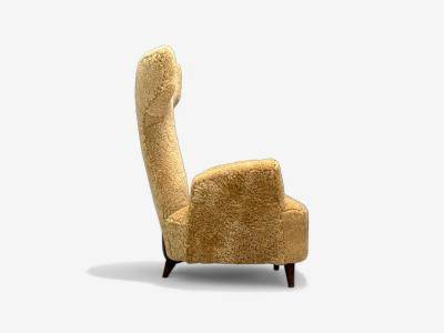 Renzo Zavanella Honey Sheepskin Wood Rare Lounge Chairs Italy 1950s