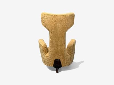 Renzo Zavanella Honey Sheepskin Wood Rare Lounge Chairs Italy 1950s