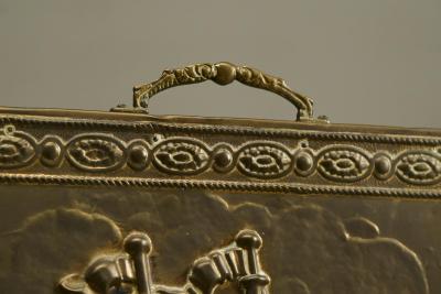 Repouss Fire Screen in Patinated Brass with Galleon Early 20th Century