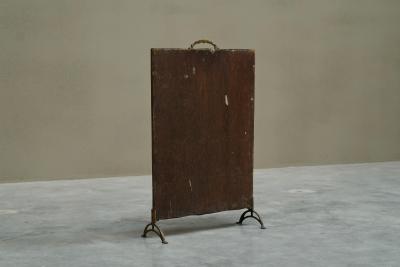 Repouss Fire Screen in Patinated Brass with Galleon Early 20th Century