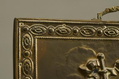 Repouss Fire Screen in Patinated Brass with Galleon Early 20th Century