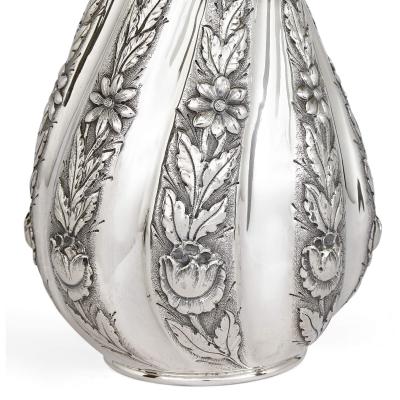 Repousse Peruvian silver bouquet vase