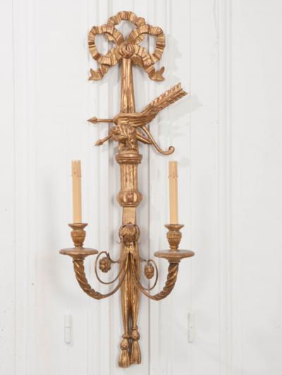 Reproduction Louis XVI Style Giltwood Two Arm Sconce