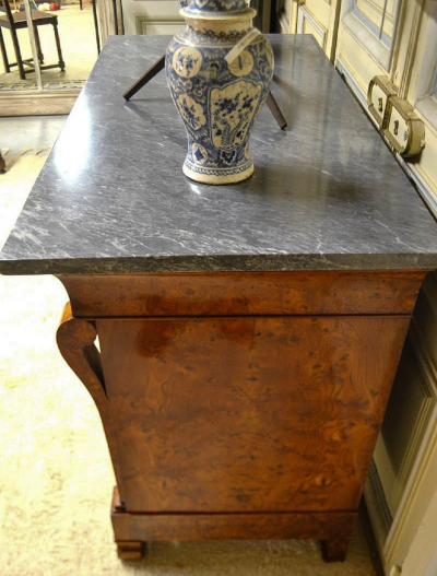 Restauration Period Burl Elm 4 drawer Commode