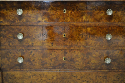 Restauration Period Burl Elm 4 drawer Commode