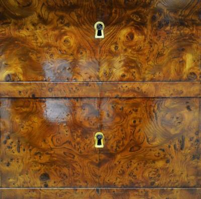 Restauration Period Burl Elm 4 drawer Commode