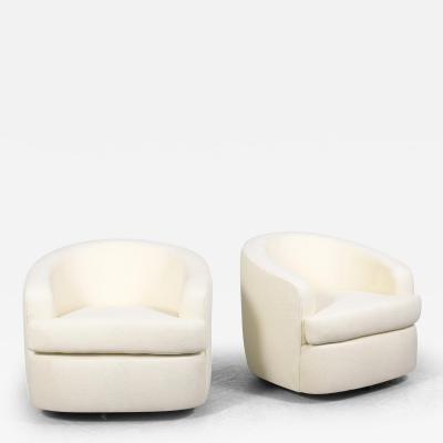 Restored Mid Century Modern Swivel Chairs with Ivory Upholstery