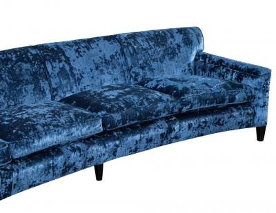 Restored Vintage Mid Century Modern Blue Velvet Curved Sofa