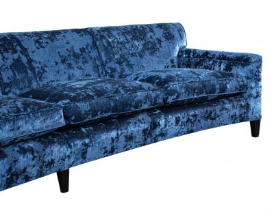 Restored Vintage Mid Century Modern Blue Velvet Curved Sofa