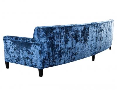 Restored Vintage Mid Century Modern Blue Velvet Curved Sofa