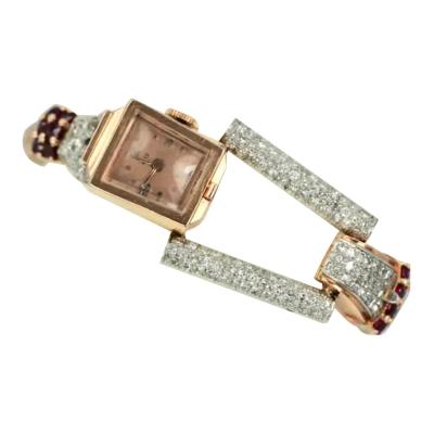 Retro 14 Karat Ruby Diamond Watch Ciny Watch Co Le Noirmont circa 1940s