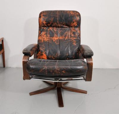 Retro Danish Leather Swivel Lounge Chair