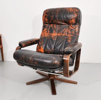 Retro Danish Leather Swivel Lounge Chair