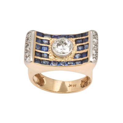 Retro Diamond and Sapphire Ring