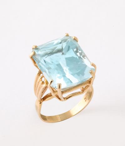 Retro Natural Aquamarine Ring 14K