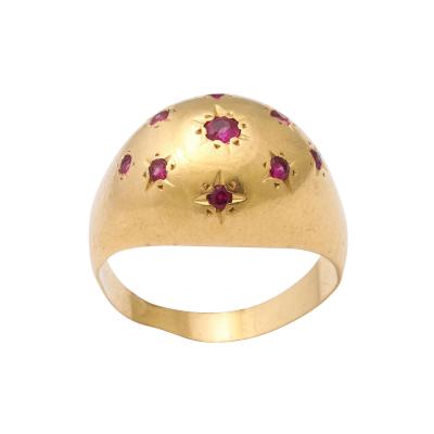 Retro Ruby Bombe Gold Ring with Star Set Rubies 