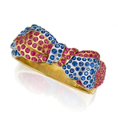 Retro Ruby and Sapphire Bow Bracelet