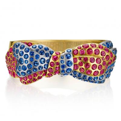 Retro Ruby and Sapphire Bow Bracelet