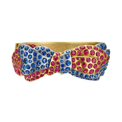 Retro Ruby and Sapphire Bow Bracelet