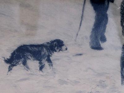 Reuben LeGrande Johnson Henry Pruett Share etching of a wintry pastoral scene R LeGrande Johnston