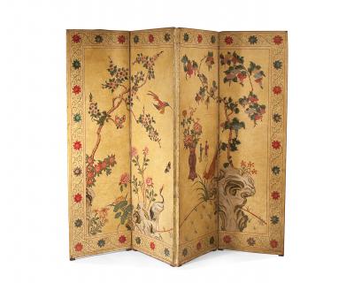 Reverse Four Panel Painted Leather Screen