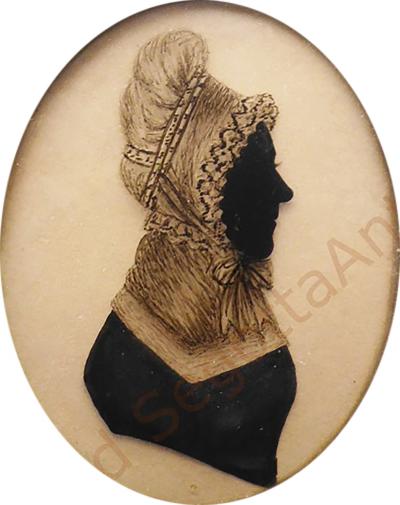 Reverse Painted Silhouette of Woman in Bonnet