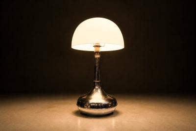 Rewired Brazilian Modern Table Lamp in Chrome Metal and Acrylic Shade