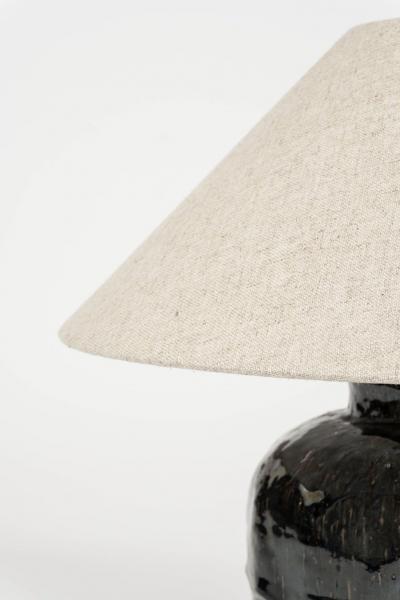 Ribbed Black Glazed Table Lamp with Linen Shade
